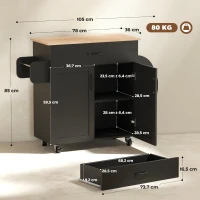 HOMCOM Dessert îlot de cuisine multi-rangements tiroirs placard 2 portes avec étagère réglable 105 x 36 x 85 cm noir(m-3)