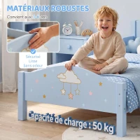 AIYAPLAY Lit Enfant 70 x 140 cm, Lit pour Enfant avec Barrière de Sécurité et Sommier à Lattes en Bois, Motif Nuage, Bleu(m-7)