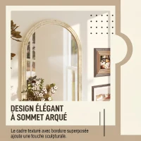 HOMCOM Miroir Mural Arqué, Miroir Moderne avec Bord Rainuré et Crochets, Verre Trempé et Polystyrène, 60 x 90 cm, Beige(m-4)