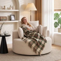 HOMCOM Pouf canapea rotund din chenille, șezut mare, 2 perne, 1 spătar, 1 traversin, sarcină 250kg, 130x130x82cm, crem(m-4)