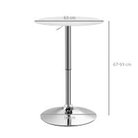 HOMCOM Tavolo Bar Rotondo Ø63 cm, Regolabile in Altezza 67-93cm con Struttura in Metallo, Piano Girevole 360°, per Cucina Sala da Pranzo, Bianco(m-3)