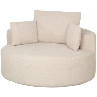 HOMCOM Pouf canapea rotund din chenille, șezut mare, 2 perne, 1 spătar, 1 traversin, sarcină 250kg, 130x130x82cm, crem(m-9)