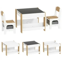 HOMCOM Ensemble 3 pièces table et 2 chaises pour enfant avec plateau réversible tableau noir, panier de rangement, étagères(m-1)