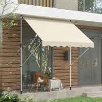 Outsunny Store banne Manuel rétractable 3L x 1,5l m Auvent Téléscopique sans Perçage Inclinaison et Hauteur réglable Installation Rapide métal alu Polyester Anti-UV beige(m-10)