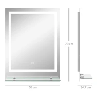 kleankin Miroir rectangulaire mural lumineux LED de salle de bain 70 x 50 cm(m-3)
