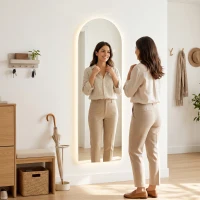 HOMCOM Grand miroir mural 120 x 40 cm avec éclairage LED miroir arqué, intensité variable et 3 couleurs d'éclairage transparent(m-10)