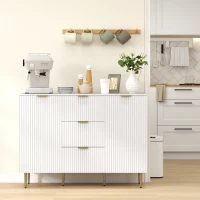 HOMCOM Buffet móvel de cozinha para arrumação com 3 gavetas, prateleiras ajustáveis, armários com portas caneladas, 120 x 40 x 90 cm, branco(m-5)