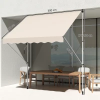 Outsunny Store banne Manuel rétractable 3L x 1,5l m Auvent Téléscopique sans Perçage Inclinaison et Hauteur réglable Installation Rapide métal alu Polyester Anti-UV beige(m-3)