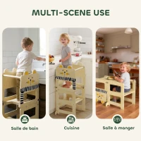 AIYAPLAY Tour d'Apprentissage Enfant 3 en 1, Tour d'Observation Enfant Pliable avec Tableau Noir, Motif Chat, Naturel(m-6)
