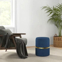 HOMCOM Pouf tabouret repose-pied coffre de rangement en velours côtelé 36 x 36 x 44 cm pour salon chambre bleu(m-10)