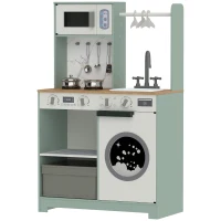AIYAPLAY Bucătărie pentru copii jucărie de rol, set de joacă cu aragaz, chiuvetă, cuptor cu microunde, 5 accesorii, verde(m-9)