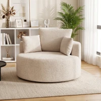 HOMCOM Pouf canapea rotund din chenille, șezut mare, 2 perne, 1 spătar, 1 traversin, sarcină 250kg, 130x130x82cm, crem(m-6)