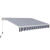 Outsunny Store banne manuel rétractable 395 x 245 cm avec manivelle, polyester 280 g/m² protection UV, aluminium, bleu et blanc(m-11)