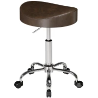 HOMCOM Taburete con ruedas, taburete de salón con altura regulable 51-66 cm y asiento acolchado, giratorio 360°, marrón(m-1)