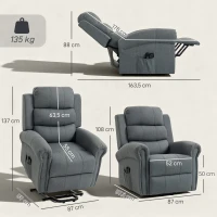 HOMCOM Fauteuil releveur électrique, fauteuil relax électrique avec fonction massage et chauffage, 87 x 87,5 x 108 cm, gris(m-3)