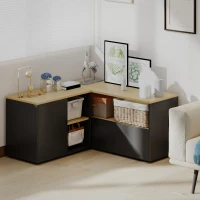 HOMCOM Meuble TV d'angle banc télévision jusqu'à 40 pouces avec 2 placards et 3 niches 90 x 90 x 45 cm chêne et noir(m-9)