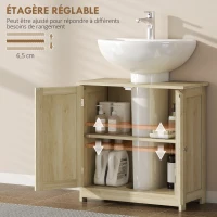kleankin Meuble Salle de Bain sous Lavabo, Meuble sous-Vasque, Placard 2 Portes avec Étagère, 60x30x60cm, Chêne(m-6)