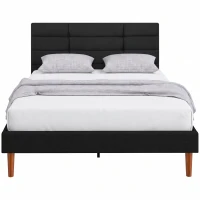 HOMCOM Bettgestell 140 x 200 cm mit Lattenrost, Doppelbett gepolstert in Leinenoptik, Stauraum unter dem Bett, geräuscharm, Schwarz(m-8)