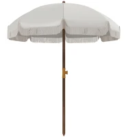 Outsunny Parasol de plage parasol d'extérieur rond parasol à frange protection UV 40 + avec 8 baleines gris clair(m-1)