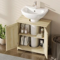kleankin Meuble Salle de Bain sous Lavabo, Meuble sous-Vasque, Placard 2 Portes avec Étagère, 60x30x60cm, Chêne(m-8)