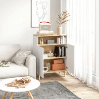 HOMCOM Credenza Cucina Scandinava con 2 Ante, Ripiano Regolabile, Gambe in Legno di Pino, 80x38x102 cm, Bianco e Rovere(m-7)