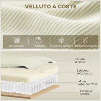 HOMCOM Divano con Penisola a 3 Posti in Tessuto Effetto Velluto, Schiuma e Nylon, 241x153x83 cm, Bianco Crema(m-4)