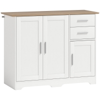 HOMCOM Buffet salon, meuble de rangement avec 2 tiroirs, 3 portes et étagère réglable, 100 x 40 x 78 cm, blanc et bois naturel