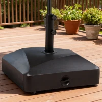 Outsunny Garden Parasol Base Holder, 43kg Water or 60kg Sand Filled, Outdoor Market Umbrella Stand Weight with Wheels and Brakes, Black(m-10)