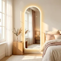 HOMCOM Grand miroir mural 120 x 40 cm avec éclairage LED miroir arqué, intensité variable et 3 couleurs d'éclairage transparent(m-9)