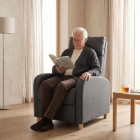 HOMCOM Poltrona Relax Reclinabile Manuale 135° con Poggiapiedi in Tessuto, Grigio Scuro(m-8)