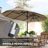 Outsunny Ombrellone da Giardino Doppio Inclinabile con Apertura a Manovella, 295x152x222 cm, Cachi(m-4)