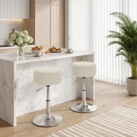 HOMCOM Banqueta de penteadeira em PU, banqueta de maquiagem giratória, banqueta de bar regulável em altura 51-66 cm, creme(m-5)