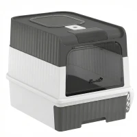 PawHut Maison de Toilette pour Chat avec Couvercle, Entrées, Plateau Coulissant, Pelle, Sachets Désodorisants, 48x35x36cm, Gris(m-13)