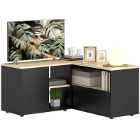 HOMCOM Meuble TV d'angle banc télévision jusqu'à 40 pouces avec 2 placards et 3 niches 90 x 90 x 45 cm chêne et noir(m-11)