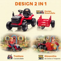 AIYAPLAY 2 in 1 Trattore Elettrico per Bambini 3-8 Anni con Rimorchio Staccabile, Telecomando, Musica, Luci, Rosso(m-4)