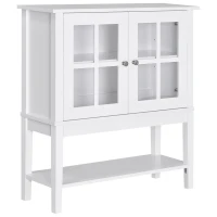 HOMCOM Aparador de Cozinha Moderno com 2 Portas em Vidro Temperado Prateleira Ajustável 80x28x84 cm Branco(m-1)