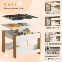 HOMCOM Ensemble 3 pièces table et 2 chaises pour enfant avec plateau réversible tableau noir, panier de rangement, étagères(m-4)