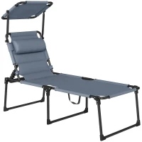 Outsunny Bain de soleil chaise longue pliante avec pare-soleil, appuie-tête inclinable en tissu Oxford 70 x 200 x 45 cm gris(m-1)