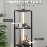 HOMCOM Lampadaire sur pied salon, lampadaire avec étagères d'angle à 4 niveaux, lampe LED dimmable, 41x29,5x163,5cm, noir(m-6)