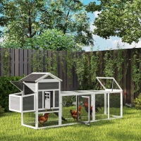 PawHut Poulailler en bois poulailler pour poules extérieur avec pondoir bac amovible en bois massif 297,5 x 68 x 118 cm blanc(m-10)