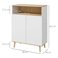 HOMCOM Credenza Cucina Scandinava con 2 Ante, Ripiano Regolabile, Gambe in Legno di Pino, 80x38x102 cm, Bianco e Rovere(m-3)
