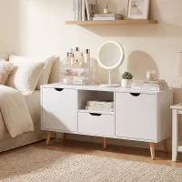 HOMCOM Mobile Porta TV max 50" con Cassetto, Ripiano Aperto e Armadietti, 110x40x50 cm, Bianco e Legno(m-8)