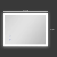 kleankin Miroir mural lumineux LED de salle de bain 80 x 60 cm 3 couleurs luminosité réglable interrupteur tactile transparent(m-3)