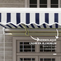 Outsunny Store banne manuel rétractable 395 x 245 cm avec manivelle, polyester 280 g/m² protection UV, aluminium, bleu et blanc(m-6)