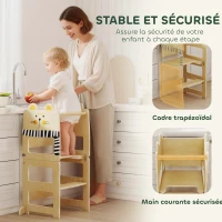 AIYAPLAY Tour d'Apprentissage Enfant 3 en 1, Tour d'Observation Enfant Pliable avec Tableau Noir, Motif Chat, Naturel(m-5)