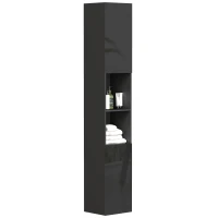 kleankin Bad-Hochschrank mit 2 Schränken und verstellbaren Einlegeböden + 2 Nischen 30 x 30 x 181,5 cm schwarz(m-8)