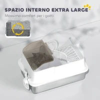 PawHut Lettiera per Gatti Chiusa con Tappetino Raccogli-sabbia, in Acciaio Inox, ABS e PP, 60.5x40.5x45 cm, Bianca e Argento(m-5)