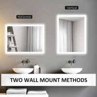 kleankin Miroir mural lumineux LED de salle de bain 80 x 60 cm 3 couleurs luminosité réglable interrupteur tactile transparent(m-4)