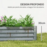 Outsunny Letto per Orto Rialzato in Acciaio Galvanizzato, 180x90x30 cm, Argento(m-4)