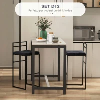 HOMCOM Set 2 Sgabelli Bar Industriali con Schienale, Poggiapiedi, Seduta Imbottita, in Acciaio e Velluto, Nero(m-4)